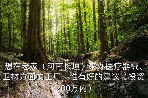 想在老家（河南長垣）來辦醫(yī)療器械、衛(wèi)材方面的工廠，誰有好的建議（投資200萬內(nèi)）