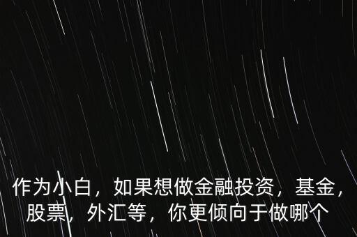 作為小白，如果想做金融投資，基金，股票，外匯等，你更傾向于做哪個(gè)