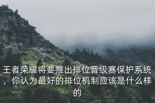 王者榮耀將要推出排位晉級賽保護(hù)系統(tǒng)，你認(rèn)為最好的排位機(jī)制應(yīng)該是什么樣的