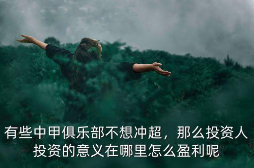 有些中甲俱樂(lè)部不想沖超，那么投資人投資的意義在哪里怎么盈利呢