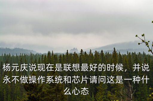 楊元慶說現(xiàn)在是聯(lián)想最好的時(shí)候，并說永不做操作系統(tǒng)和芯片請問這是一種什么心態(tài)