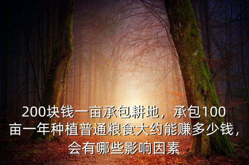 200塊錢一畝承包耕地，承包100畝一年種植普通糧食大約能賺多少錢，會有哪些影響因素