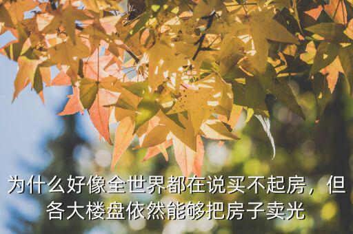 為什么好像全世界都在說買不起房，但各大樓盤依然能夠把房子賣光