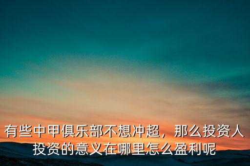 有些中甲俱樂部不想沖超，那么投資人投資的意義在哪里怎么盈利呢