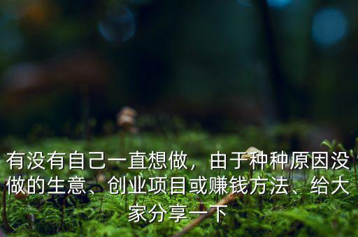 有沒有自己一直想做，由于種種原因沒做的生意、創(chuàng)業(yè)項(xiàng)目或賺錢方法、給大家分享一下