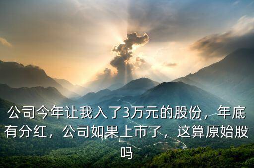 公司今年讓我入了3萬(wàn)元的股份，年底有分紅，公司如果上市了，這算原始股嗎