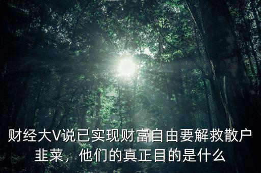 財(cái)經(jīng)大V說(shuō)已實(shí)現(xiàn)財(cái)富自由要解救散戶(hù)韭菜，他們的真正目的是什么