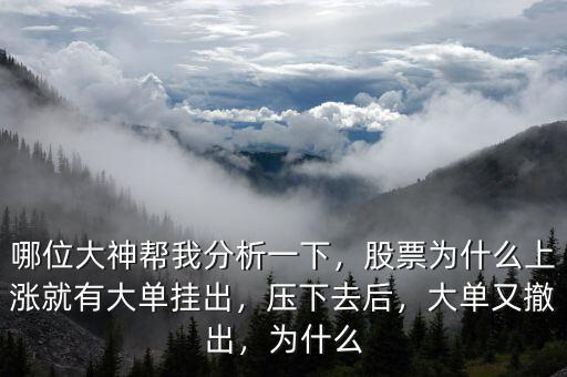 哪位大神幫我分析一下，股票為什么上漲就有大單掛出，壓下去后，大單又撤出，為什么