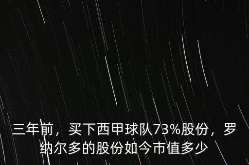 三年前，買下西甲球隊73%股份，羅納爾多的股份如今市值多少