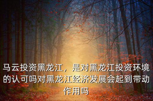 馬云投資黑龍江，是對黑龍江投資環(huán)境的認可嗎對黑龍江經(jīng)濟發(fā)展會起到帶動作用嗎