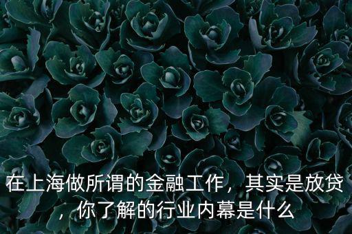 在上海做所謂的金融工作，其實(shí)是放貸，你了解的行業(yè)內(nèi)幕是什么