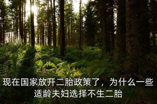 現(xiàn)在國家放開二胎政策了，為什么一些適齡夫婦選擇不生二胎