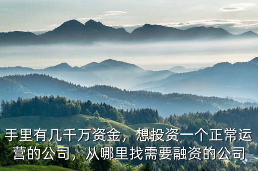 手里有幾千萬資金，想投資一個正常運營的公司，從哪里找需要融資的公司