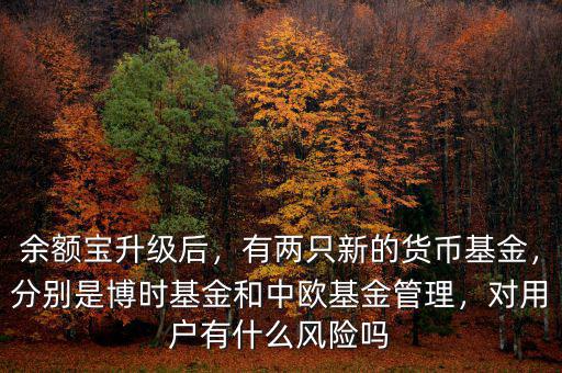 余額寶升級后，有兩只新的貨幣基金，分別是博時基金和中歐基金管理，對用戶有什么風險嗎