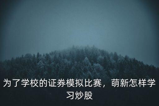 為了學(xué)校的證券模擬比賽，萌新怎樣學(xué)習(xí)炒股