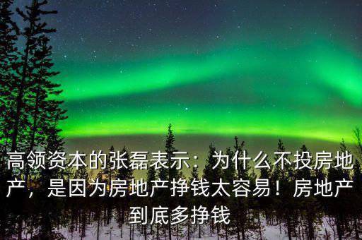 高領(lǐng)資本的張磊表示：為什么不投房地產(chǎn)，是因?yàn)榉康禺a(chǎn)掙錢太容易！房地產(chǎn)到底多掙錢