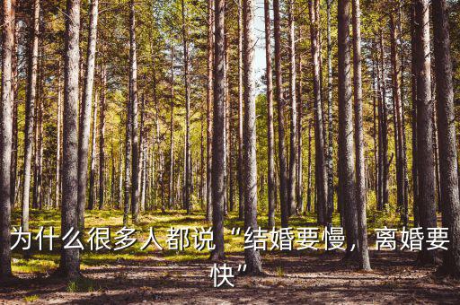 為什么很多人都說“結(jié)婚要慢，離婚要快”