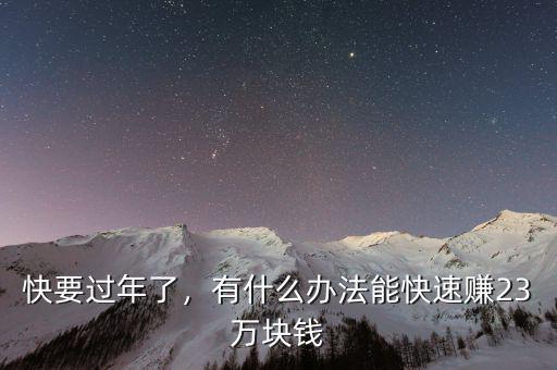 快要過年了，有什么辦法能快速賺23萬塊錢