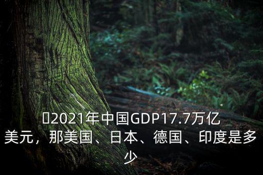 ?2021年中國GDP17.7萬億美元，那美國、日本、德國、印度是多少