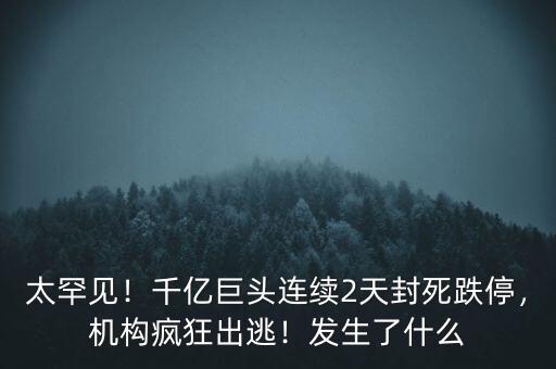 太罕見！千億巨頭連續(xù)2天封死跌停，機(jī)構(gòu)瘋狂出逃！發(fā)生了什么