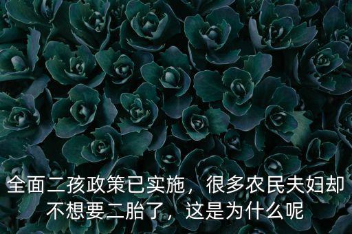 全面二孩政策已實施，很多農(nóng)民夫婦卻不想要二胎了，這是為什么呢