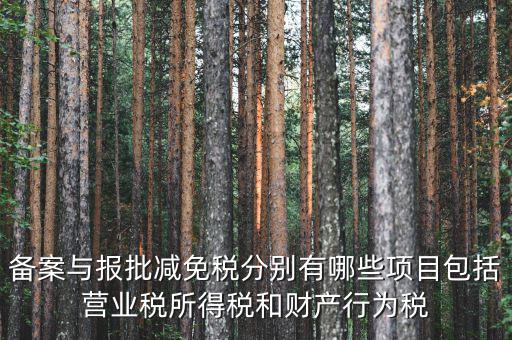 備案與報(bào)批減免稅分別有哪些項(xiàng)目包括營業(yè)稅所得稅和財(cái)產(chǎn)行為稅