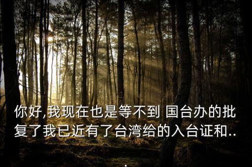 你好,我現(xiàn)在也是等不到 國臺(tái)辦的批復(fù)了我已近有了臺(tái)灣給的入臺(tái)證和...