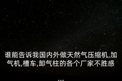 誰能告訴我國(guó)內(nèi)外做天然氣壓縮機(jī),加氣機(jī),槽車,卸氣柱的各個(gè)廠家不勝感...