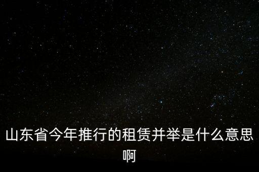 租售并舉是什么意思，山東省今年推行的租賃并舉是什么意思啊