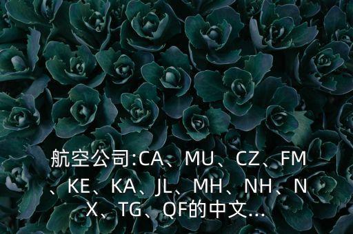  航空公司:CA、MU、CZ、FM、KE、KA、JL、MH、NH、NX、TG、QF的中文...