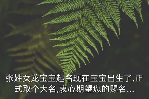 張姓女龍寶寶起名現在寶寶出生了,正式取個大名,衷心期望您的賜名...