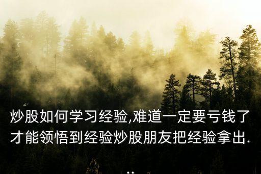 炒股如何學(xué)習(xí)經(jīng)驗,難道一定要虧錢了才能領(lǐng)悟到經(jīng)驗炒股朋友把經(jīng)驗?zāi)贸?..