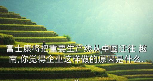 富士康將把重要生產線從中國遷往 越南,你覺得企業(yè)這樣做的原因是什么...