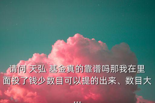 請(qǐng)問(wèn) 天弘 基金真的靠譜嗎那我在里面投了錢(qián)少數(shù)目可以提的出來(lái)、數(shù)目大...