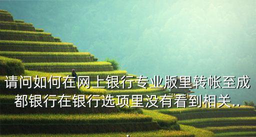 請問如何在網(wǎng)上銀行專業(yè)版里轉(zhuǎn)帳至成都銀行在銀行選項(xiàng)里沒有看到相關(guān)...
