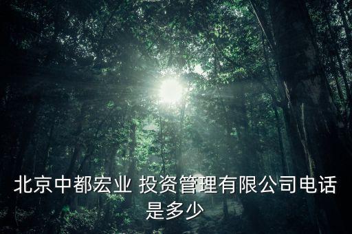 北京中都宏業(yè) 投資管理有限公司電話(huà)是多少