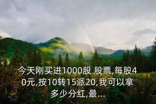 今天剛買進1000股 股票,每股40元,按10轉15派20,我可以拿多少分紅,最...
