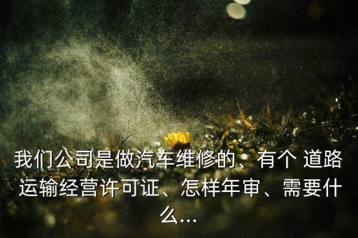 我們公司是做汽車維修的、有個(gè) 道路 運(yùn)輸經(jīng)營許可證、怎樣年審、需要什么...