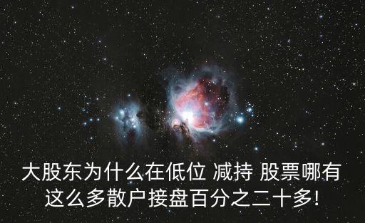 大股東為什么在低位 減持 股票哪有這么多散戶(hù)接盤(pán)百分之二十多!