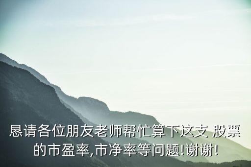 懇請(qǐng)各位朋友老師幫忙算下這支 股票的市盈率,市凈率等問題!謝謝!
