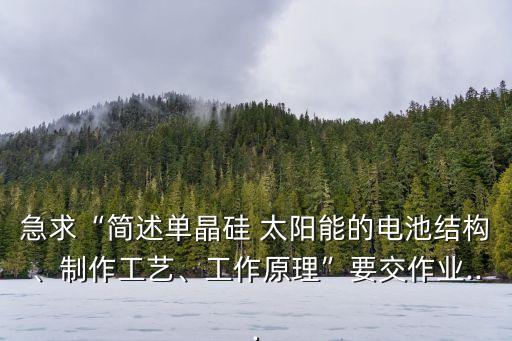 急求“簡述單晶硅 太陽能的電池結(jié)構(gòu)、制作工藝、工作原理”要交作業(yè)...