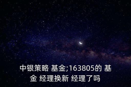 中銀策略 基金;163805的 基金 經理換新 經理了嗎